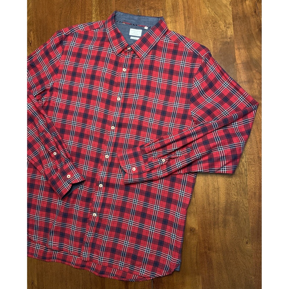 7 Diamonds Plaid Shirt Men's L/XL Made Well Red Americana L/S Button Up 2-Ply